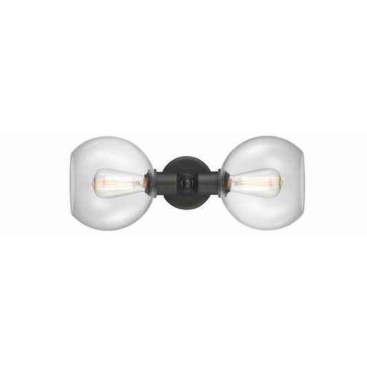 Innovations Sphere 21in 2-Light Bath Vanity Light | Industrial Oil Rubbed Bronze and Clear Glass | Bathroom Vanity | 21 x 8 in | Model 900-2W-OB-G122