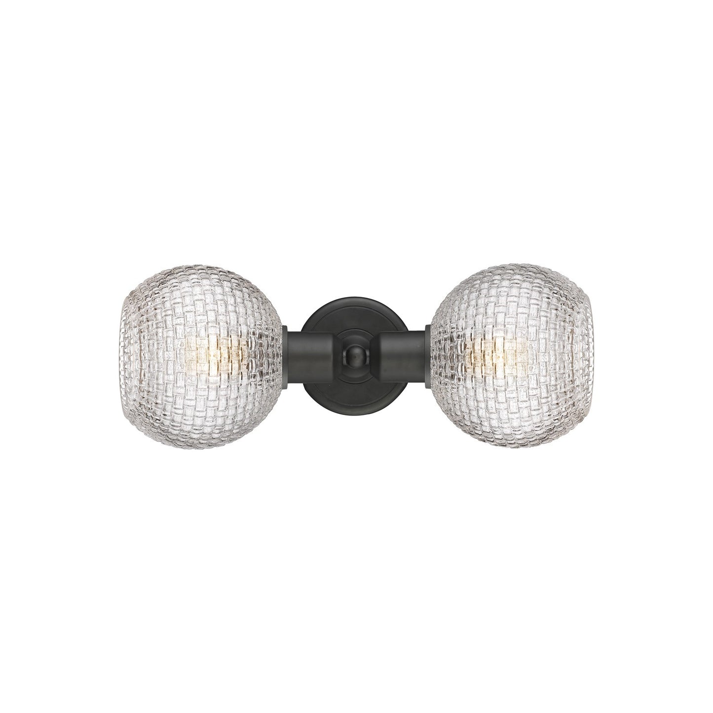 Innovations Athens 15.5in 2-Light Linear Bath Vanity Light | Industrial Oil Rubbed Bronze and Clear Basket Weave Glass | Model 900-2W-OB-G122C-6CL