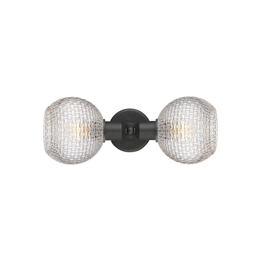 Innovations Athens 15.5in 2-Light Linear Bath Vanity Light | Industrial Oil Rubbed Bronze and Clear Basket Weave Glass | Model 900-2W-OB-G122C-6CL