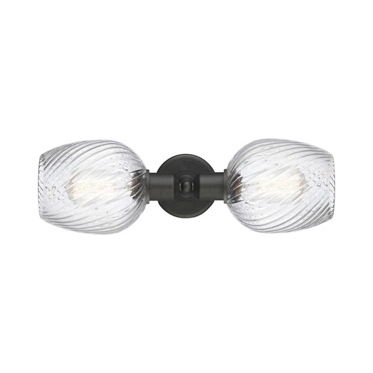 Innovations Salina 18in 2-Light Linear Bath Vanity Light | Industrial Oil Rubbed Bronze Steel and Clear Spiral Fluted Glass | Model 900-2W-OB-G292