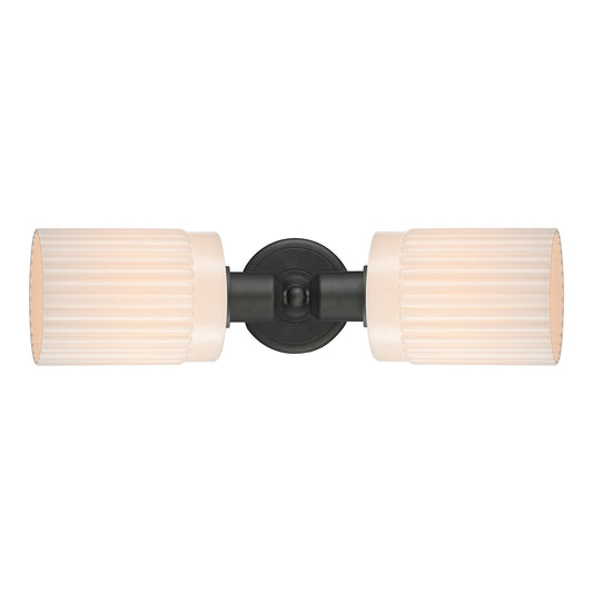 Innovations Hadley 17in 2-Light Linear Bath Vanity Light | Industrial Oil Rubbed Bronze Steel and Matte White Ribbed Glass | Model 900-2W-OB-G341