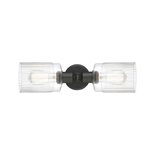 Innovations Hadley 17in 2-Light Linear Bath Vanity Light | Industrial Oil Rubbed Bronze Steel and Clear Ribbed Glass | Bathroom | Model 900-2W-OB-G342