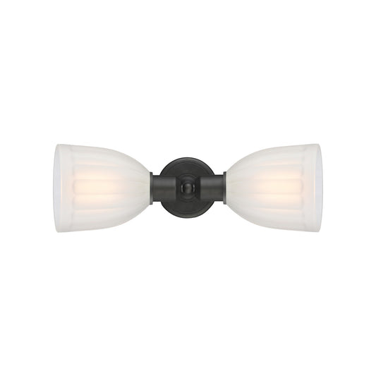 Innovations Brookfield 18in 2-Light Linear Bath Vanity Light | Industrial Oil Rubbed Bronze Steel and White Frosted Ribbed Glass | Model 900-2W-OB-G441