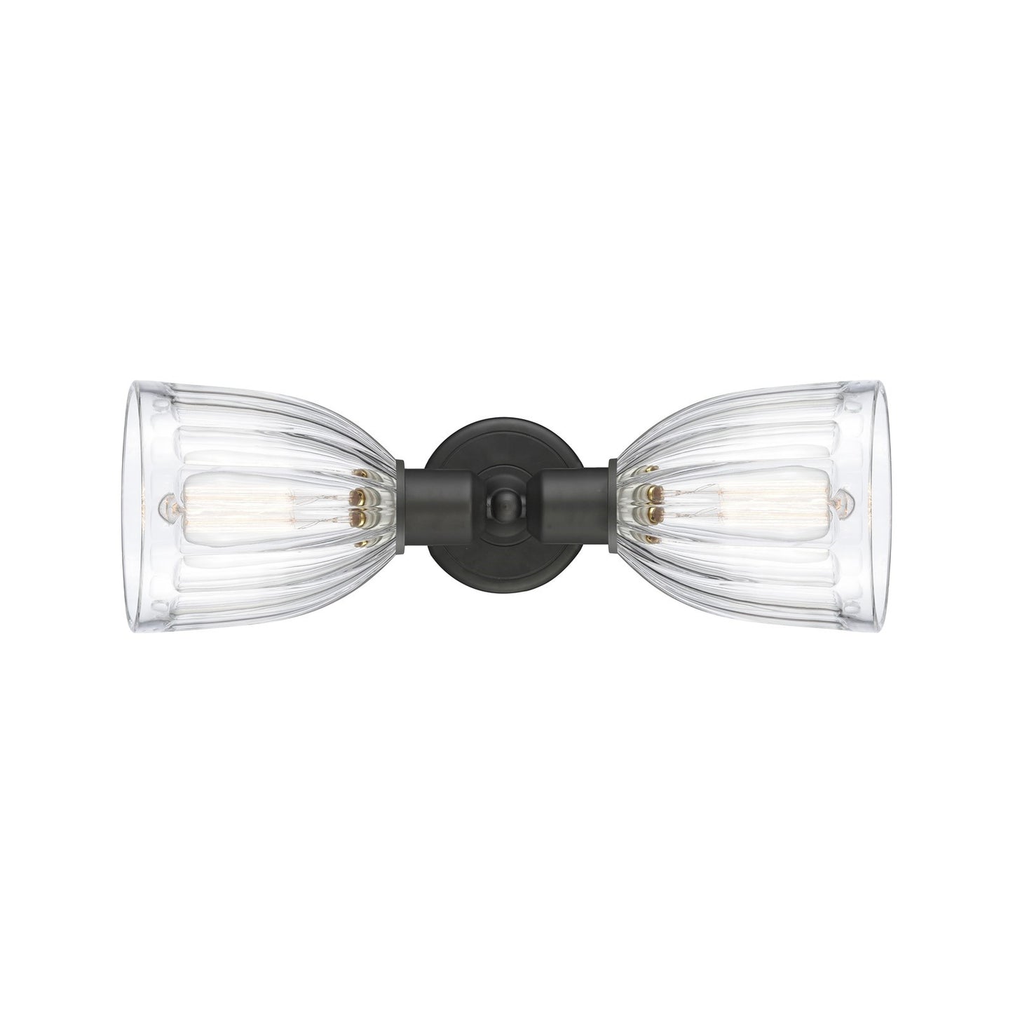 Innovations Brookfield 18in 2-Light Linear Bath Vanity Light | Industrial Oil Rubbed Bronze Steel and Clear Ribbed Glass | Bathroom | Model 900-2W-OB-G442