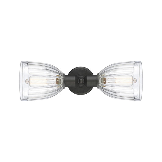 Innovations Brookfield 18in 2-Light Linear Bath Vanity Light | Industrial Oil Rubbed Bronze Steel and Clear Ribbed Glass | Bathroom | Model 900-2W-OB-G442