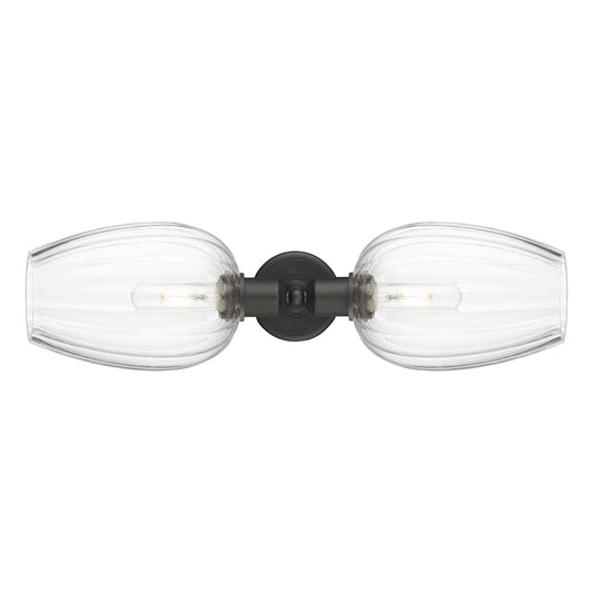 Innovations Preston Flute 22.75in 2-Light Linear Bath Vanity Light | Industrial Oil Rubbed Bronze Steel and Clear Cone Glass | Model 900-2W-OB-G457-6CL