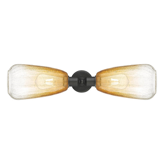 Innovations Brookhaven Almond 25in 2-Light Linear Bath Vanity Light | Industrial Oil Rubbed Bronze Steel and Amber Glass | Model 900-2W-OB-G480-6AM