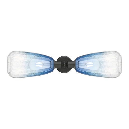 Innovations Brookhaven Almond 25in 2-Light Linear Bath Vanity Light | Industrial Oil Rubbed Bronze Steel and Sapphire Blue | Model 900-2W-OB-G480-6SB
