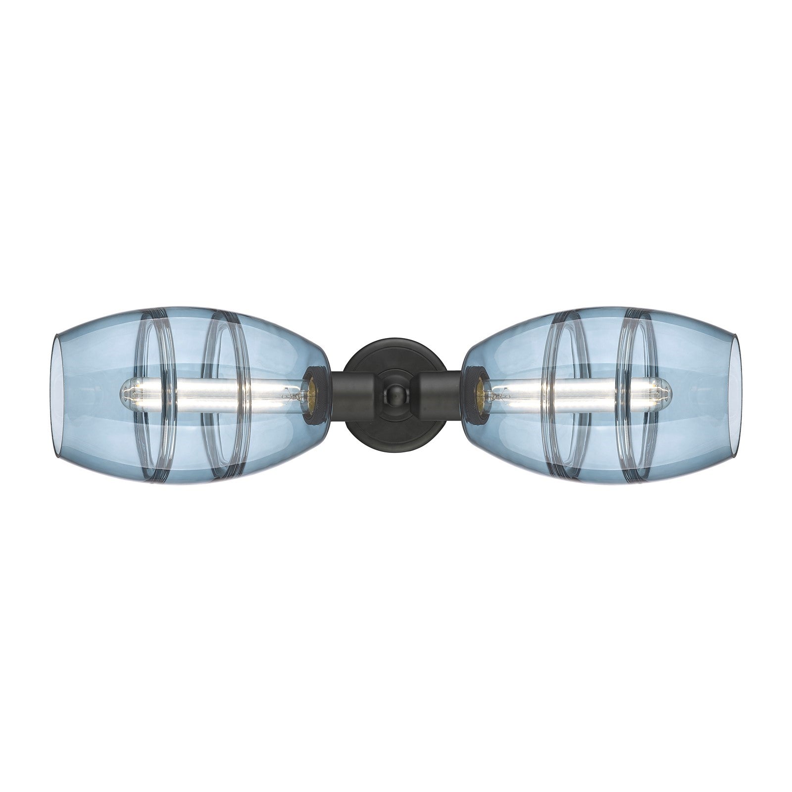 Innovations Vaz 24in 2-Light Linear Bath Vanity | Industrial Oil Rubbed Bronze Steel and Blue Glass | Kitchen & Bathroom | Model 900-2W-OB-G557-6BL