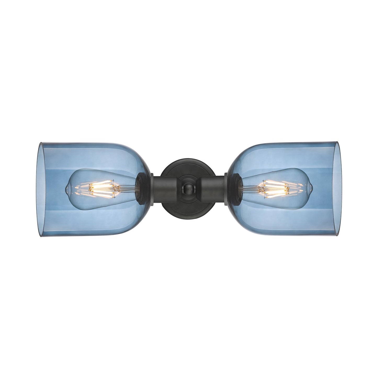 Innovations Bella 18in 2-Light Linear Bath Vanity | Industrial Oil Rubbed Bronze Steel and Blue Glass | Kitchen & Bathroom | Model 900-2W-OB-G558-6BL