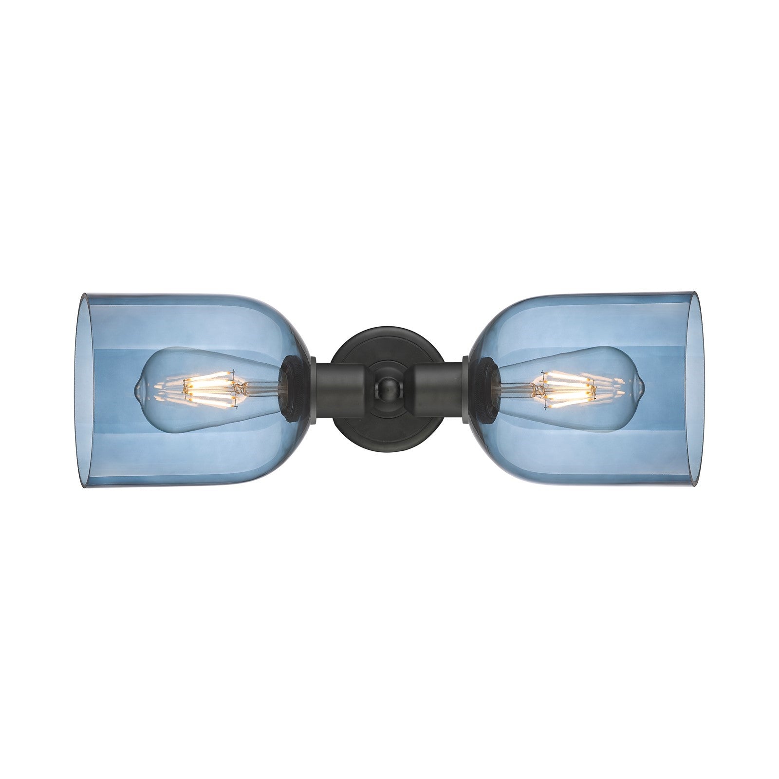 Innovations Bella 18in 2-Light Linear Bath Vanity | Industrial Oil Rubbed Bronze Steel and Blue Glass | Kitchen & Bathroom | Model 900-2W-OB-G558-6BL