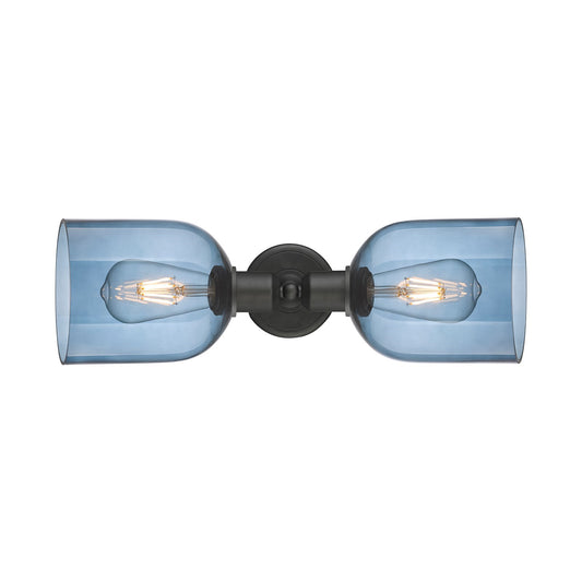Innovations Bella 18in 2-Light Linear Bath Vanity | Industrial Oil Rubbed Bronze Steel and Blue Glass | Kitchen & Bathroom | Model 900-2W-OB-G558-6BL