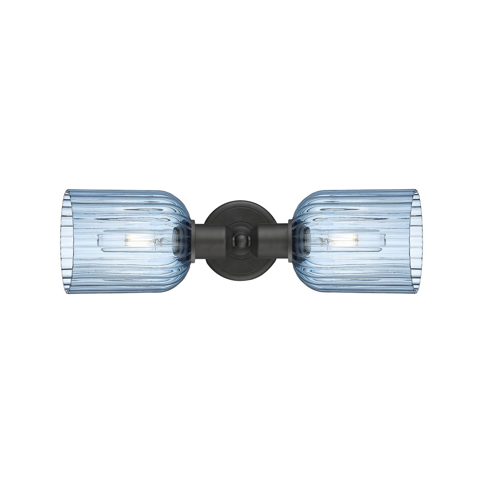 Innovations Bridal Veil 17in 2-Light Linear Bath Vanity Light | Industrial Oil Rubbed Bronze and Princess Blue Glass | Bathroom | Model 900-2W-OB-G559-5BL