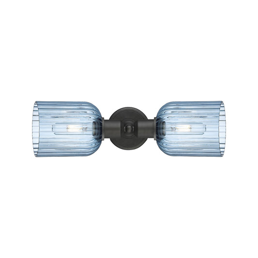 Innovations Bridal Veil 17in 2-Light Linear Bath Vanity Light | Industrial Oil Rubbed Bronze and Princess Blue Glass | Bathroom | Model 900-2W-OB-G559-5BL