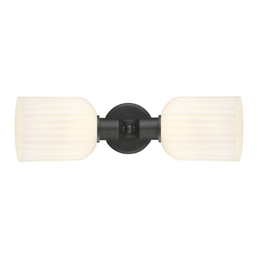 Innovations Bridal Veil 17in 2-Light Linear Bath Vanity Light | Industrial Oil Rubbed Bronze and Gloss White Glass | Bathroom | Model 900-2W-OB-G559-5GWH