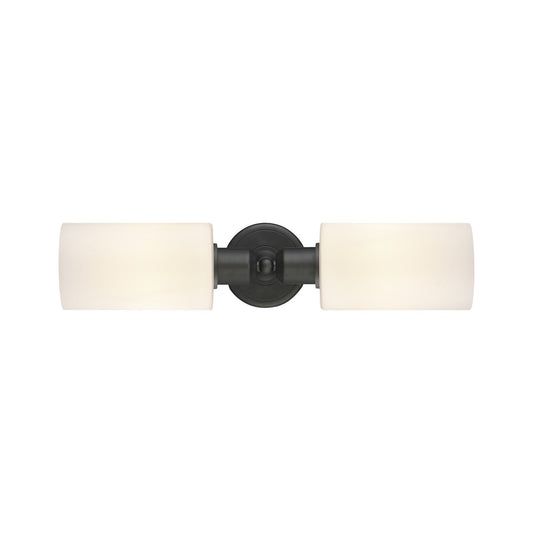 Innovations Clymer 17in 2-Light Linear Bath Vanity Light | Industrial Oil Rubbed Bronze Steel and Matte White Glass | Bathroom | Model 900-2W-OB-G801