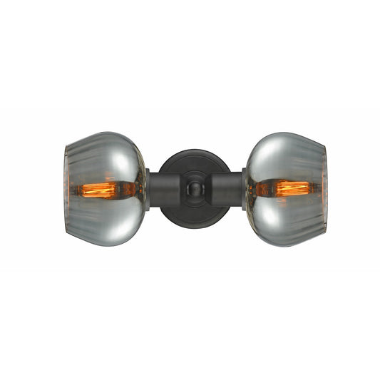 Innovations Fenton 16in 2-Light Bath Vanity Light | Industrial Oil Rubbed Bronze Steel and Light Smoke Ribbed Glass | Bathroom | Model 900-2W-OB-G93