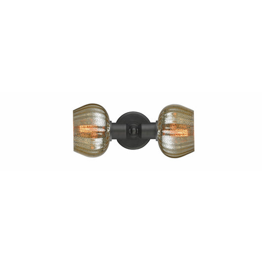 Innovations Fenton 16in 2-Light LED Bath Vanity Light | Industrial Oil Rubbed Bronze Steel and Mercury Ribbed Glass | Bathroom | Model 900-2W-OB-G96-LED