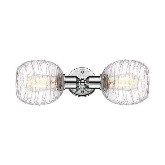 Innovations Belfast 17in 2-Light Linear Bath Vanity Light | Industrial Polished Chrome Steel and Deco Swirl Clear Glass | Bathroom | Model 900-2W-PC-G1013