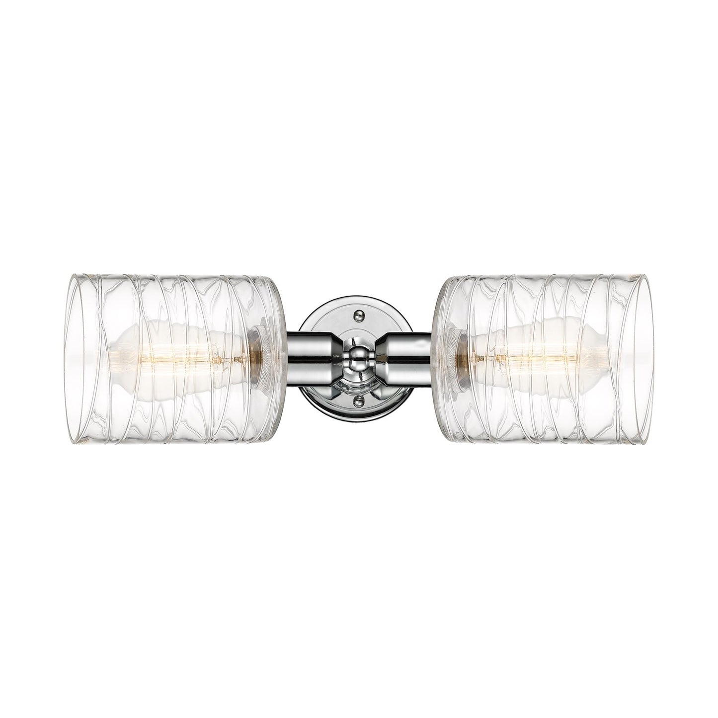 Innovations Cobbleskill 17in 2-Light Linear Bath Vanity | Industrial Polished Chrome Steel and Deco Swirl Clear Glass | Bathroom | Model 900-2W-PC-G1113