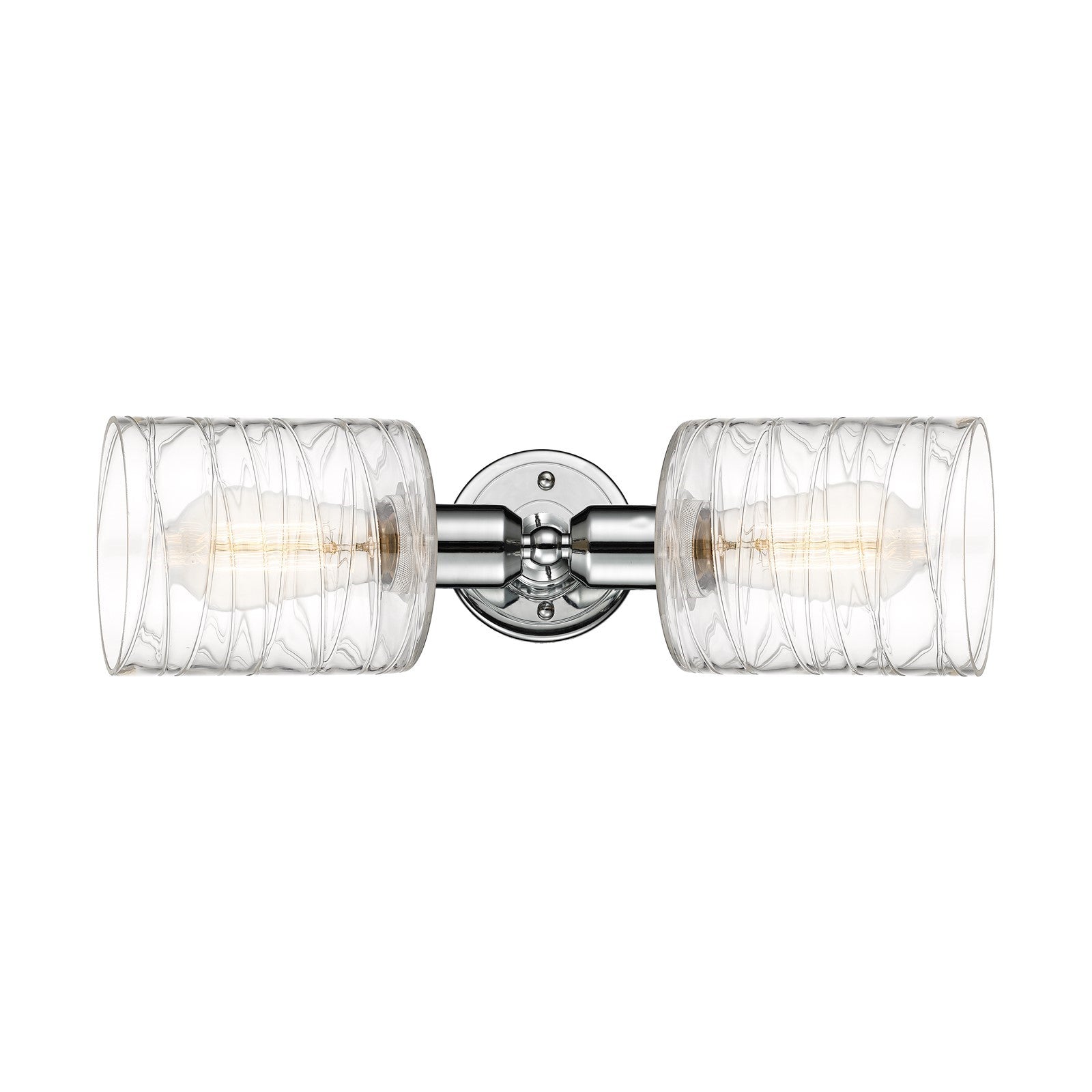 Innovations Cobbleskill 17in 2-Light Linear Bath Vanity | Industrial Polished Chrome Steel and Deco Swirl Clear Glass | Bathroom | Model 900-2W-PC-G1113