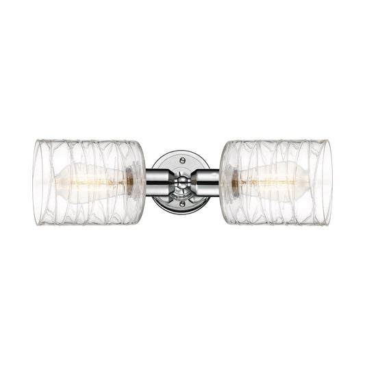 Innovations Cobbleskill 17in 2-Light Linear Bath Vanity | Industrial Polished Chrome Steel and Deco Swirl Clear Glass | Bathroom | Model 900-2W-PC-G1113