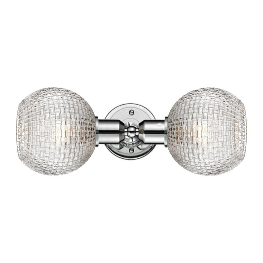 Innovations Athens 15.5in 2-Light Linear Bath Vanity Light | Industrial Polished Chrome Steel and Clear Basket Weave Glass | Model 900-2W-PC-G122C-6CL