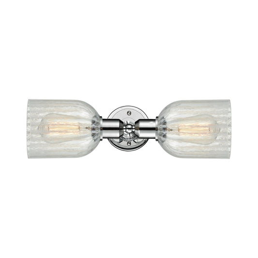 Innovations Caledonia 17.25in 2-Light Linear Bath Vanity Light | Industrial Polished Chrome and Mouchette Glass | Bathroom Vanity | Model 900-2W-PC-G2511