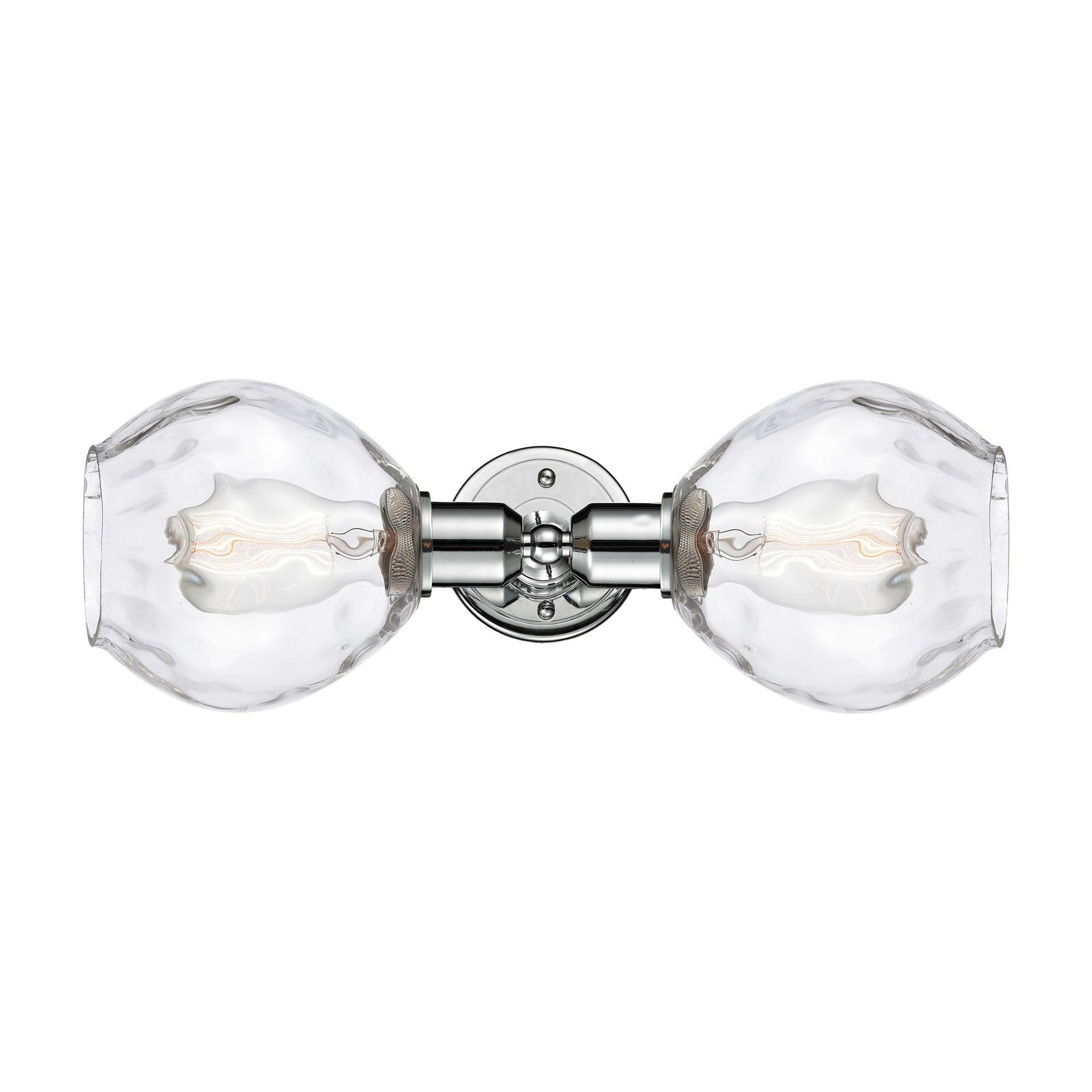 Innovations Waverly 17in 2-Light Linear Bath Vanity | Industrial Polished Chrome and Clear Water Glass Globe Shades | Bathroom | Model 900-2W-PC-G362