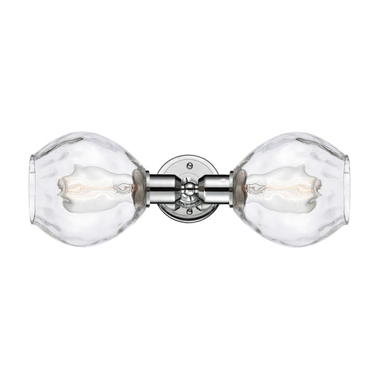 Innovations Waverly 17in 2-Light Linear Bath Vanity | Industrial Polished Chrome and Clear Water Glass Globe Shades | Bathroom | Model 900-2W-PC-G362