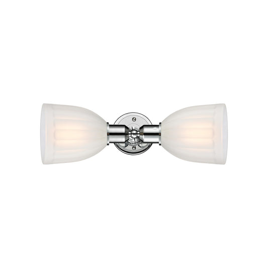 Innovations Brookfield 18in 2-Light Linear Bath Vanity | Industrial Modern Polished Chrome and White Frosted Glass | Bathroom | Model 900-2W-PC-G441