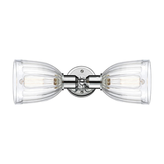 Innovations Brookfield 18in 2-Light Linear Bath Vanity | Industrial Modern Polished Chrome and Clear Ribbed Glass | Bathroom Vanity | Model 900-2W-PC-G442