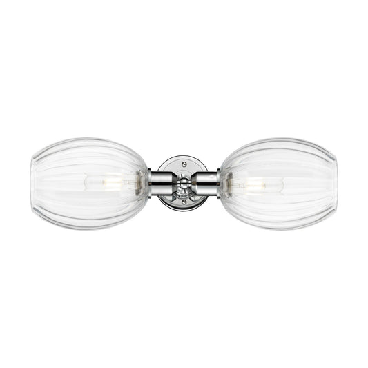 Innovations Preston Bulb 21in 2-Light Linear Bath Vanity Light | Industrial Polished Chrome and Clear Glass | Bathroom Vanity | Model 900-2W-PC-G459-6CL