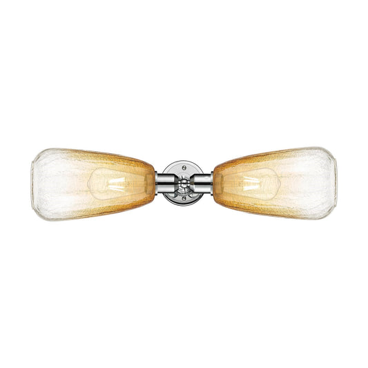 Innovations Brookhaven Almond 25in 2-Light Linear Bath Vanity Light | Industrial Polished Chrome and Amber Glass | Bathroom | Model 900-2W-PC-G480-6AM