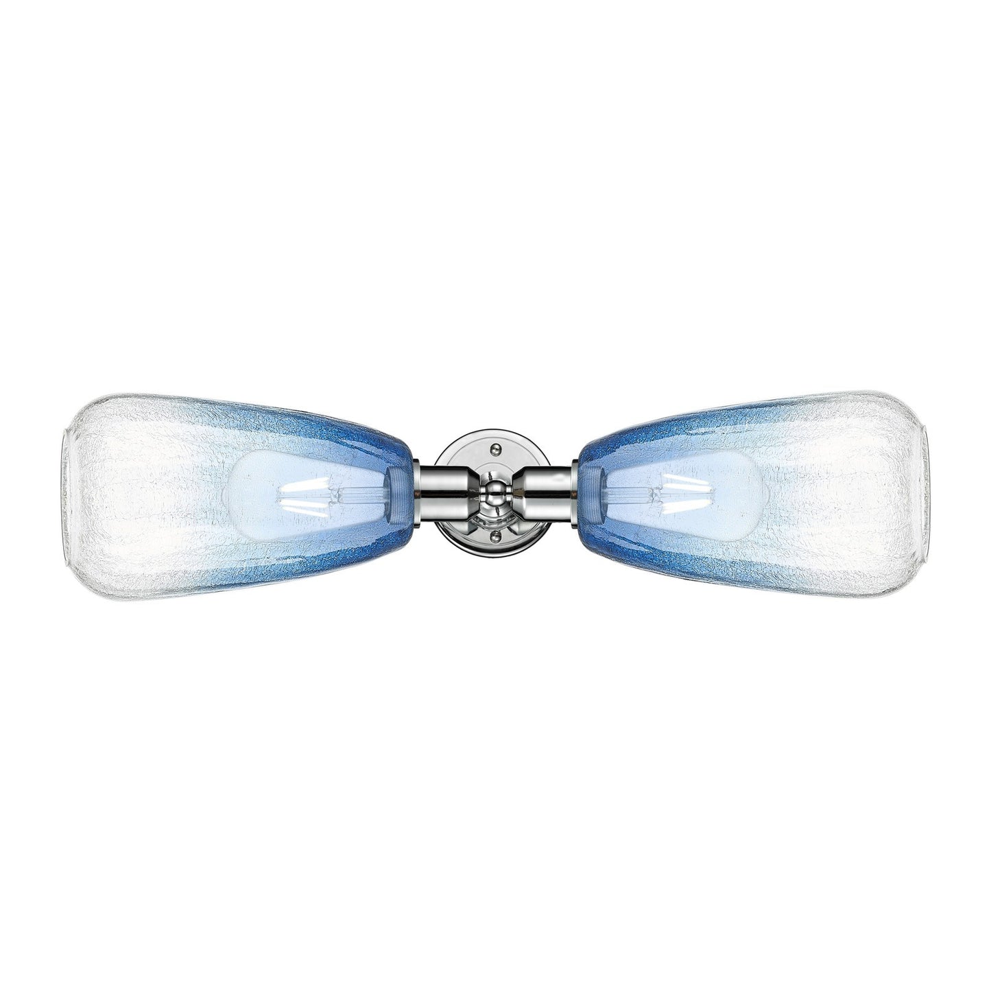 Innovations Brookhaven Almond 25in 2-Light Vanity Light | Industrial Polished Chrome and Sapphire Blue Glass | Bathroom Vanity | Model 900-2W-PC-G480-6SB