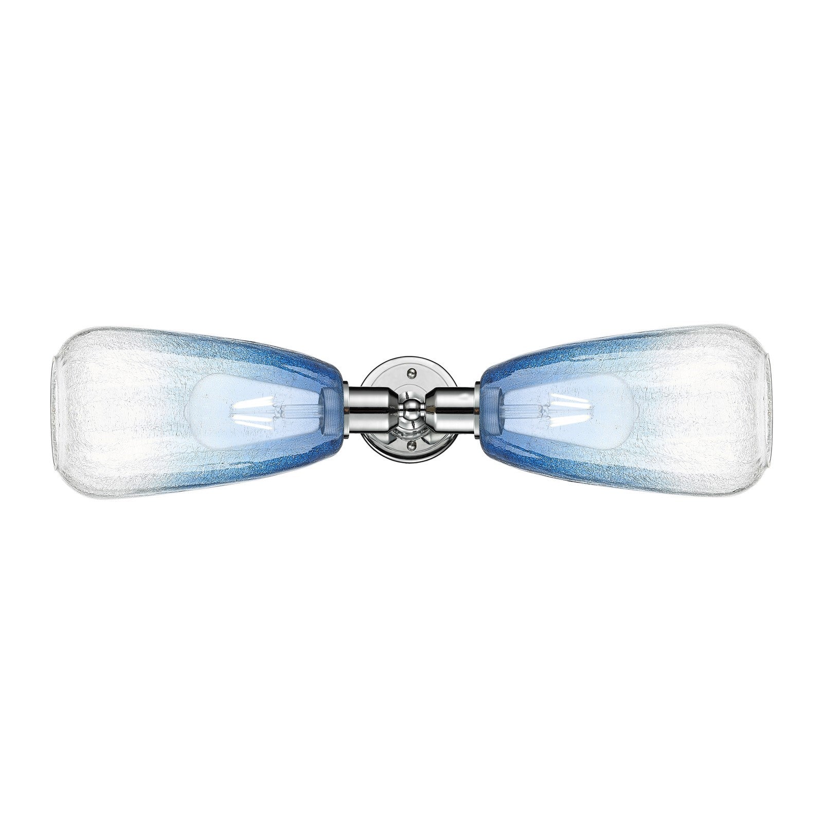 Innovations Brookhaven Almond 25in 2-Light Vanity Light | Industrial Polished Chrome and Sapphire Blue Glass | Bathroom Vanity | Model 900-2W-PC-G480-6SB