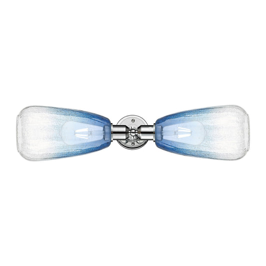 Innovations Brookhaven Almond 25in 2-Light Vanity Light | Industrial Polished Chrome and Sapphire Blue Glass | Bathroom Vanity | Model 900-2W-PC-G480-6SB