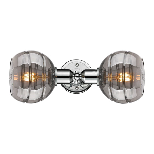 Innovations Rochester 15in 2-Light Linear Bath Vanity Light | Industrial Polished Chrome Steel and Light Smoke Glass | Bathroom | Model 900-2W-PC-G556-6SM