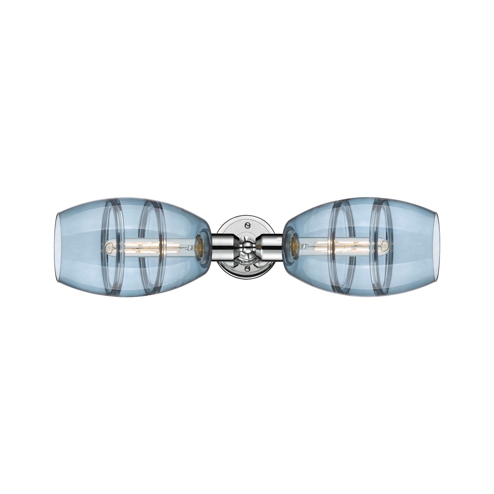 Innovations Vaz 23.75in 2-Light Linear Bath Vanity Light | Industrial Polished Chrome Steel and Blue Glass | Bathroom Vanity & | Model 900-2W-PC-G557-6BL