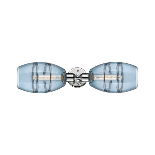 Innovations Vaz 23.75in 2-Light Linear Bath Vanity Light | Industrial Polished Chrome Steel and Blue Glass | Bathroom Vanity & | Model 900-2W-PC-G557-6BL