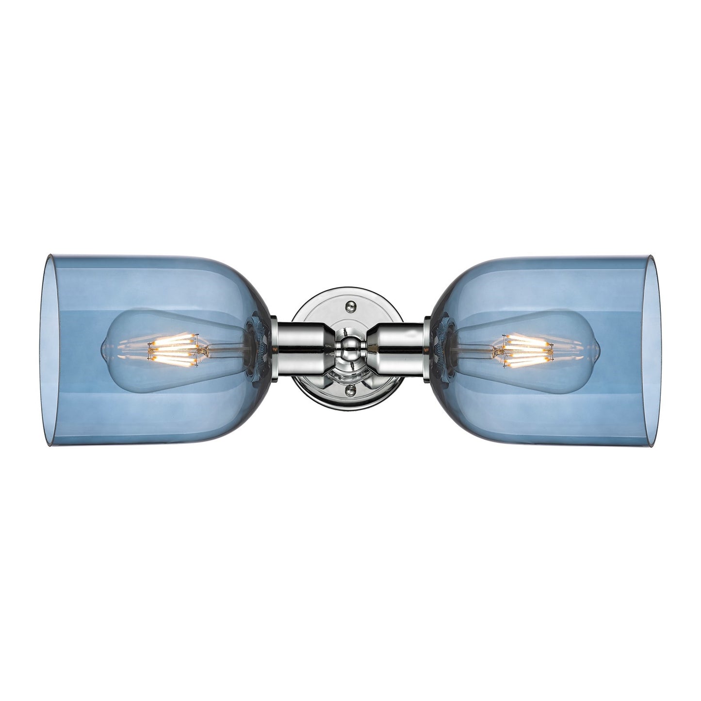 Innovations Bella 18in 2-Light Linear Bath Vanity | Industrial Polished Chrome and Blue Bell Glass | Bathroom Vanity & Powder | Model 900-2W-PC-G558-6BL