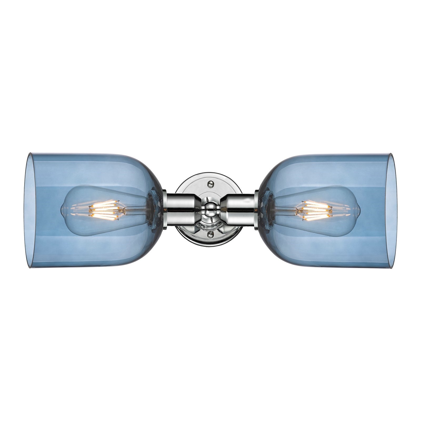 Innovations Bella 18in 2-Light Linear Bath Vanity | Industrial Polished Chrome and Blue Bell Glass | Bathroom Vanity & Powder | Model 900-2W-PC-G558-6BL