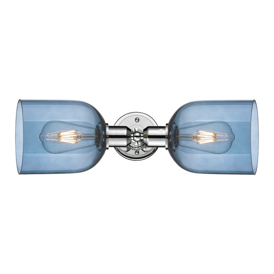 Innovations Bella 18in 2-Light Linear Bath Vanity | Industrial Polished Chrome and Blue Bell Glass | Bathroom Vanity & Powder | Model 900-2W-PC-G558-6BL