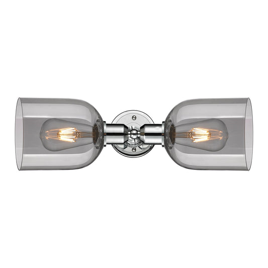 Innovations Bella 18in 2-Light Linear Bath Vanity | Industrial Polished Chrome and Light Smoke Smoked Glass | Bathroom Vanity | Model 900-2W-PC-G558-6SM