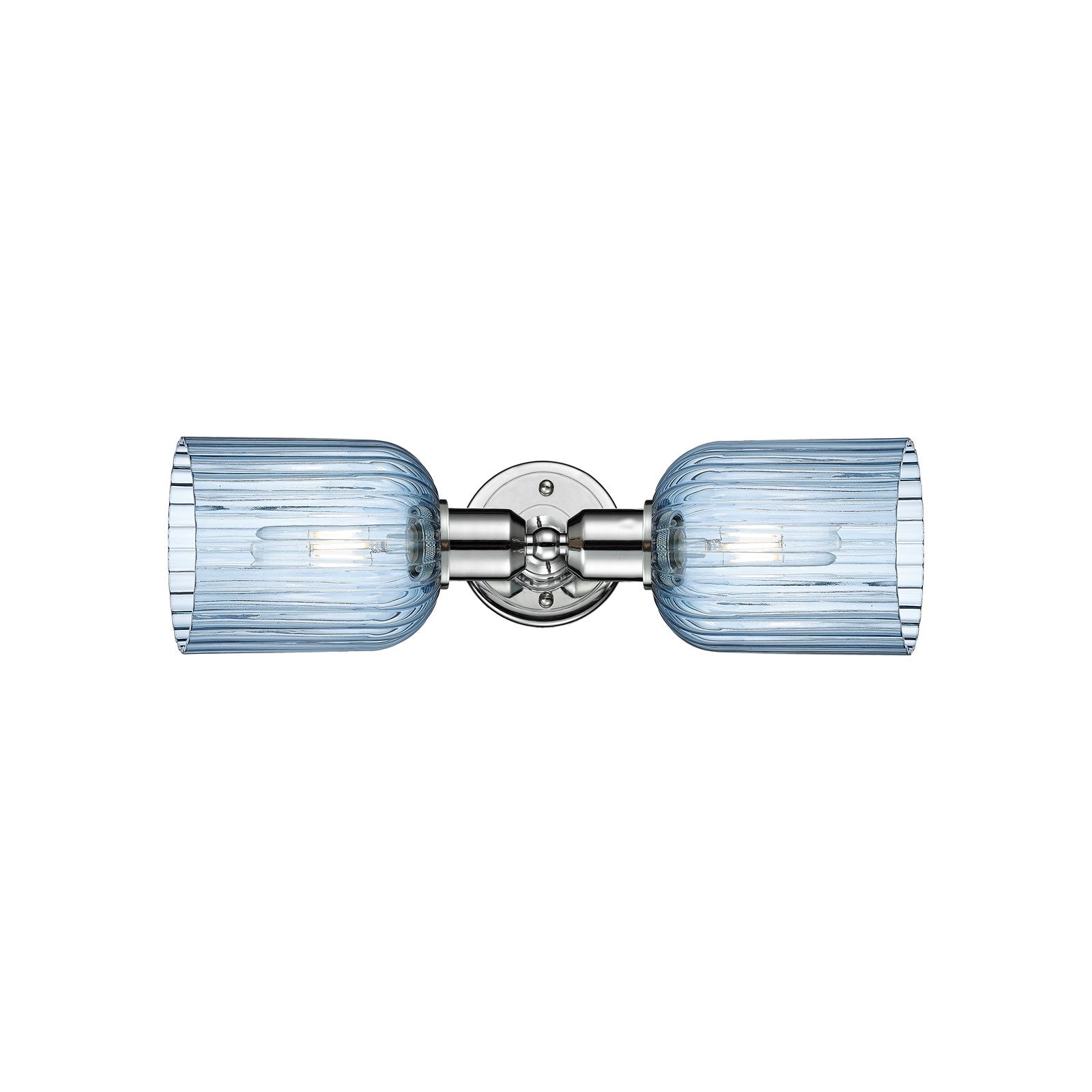 Innovations Bridal Veil 17in 2-Light Linear Bath Vanity | Industrial Polished Chrome and Princess Blue Ribbed Glass | Bathroom | Model 900-2W-PC-G559-5BL