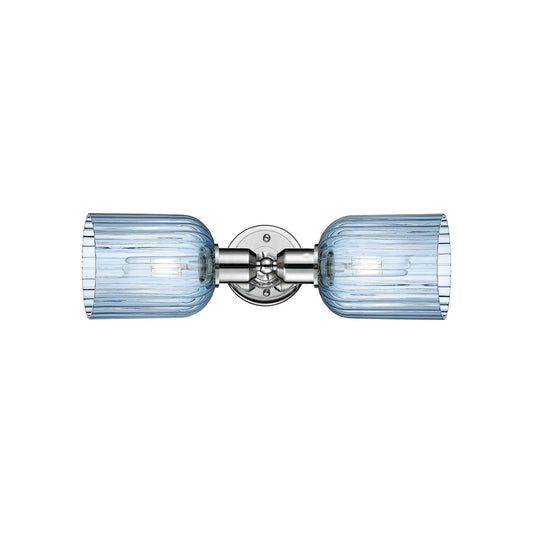 Innovations Bridal Veil 17in 2-Light Linear Bath Vanity | Industrial Polished Chrome and Princess Blue Ribbed Glass | Bathroom | Model 900-2W-PC-G559-5BL