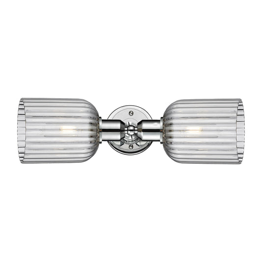 Innovations Bridal Veil 17in 2-Light Linear Bath Vanity Light | Industrial Polished Chrome and Light Smoke Ribbed Glass | Model 900-2W-PC-G559-5SM