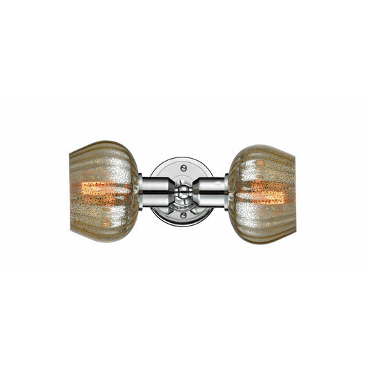 Innovations Fenton 16in 2-Light Bath Vanity Light | Art Nouveau Polished Chrome and Mercury Ribbed Glass | Bathroom Vanity | Model 900-2W-PC-G96-LED