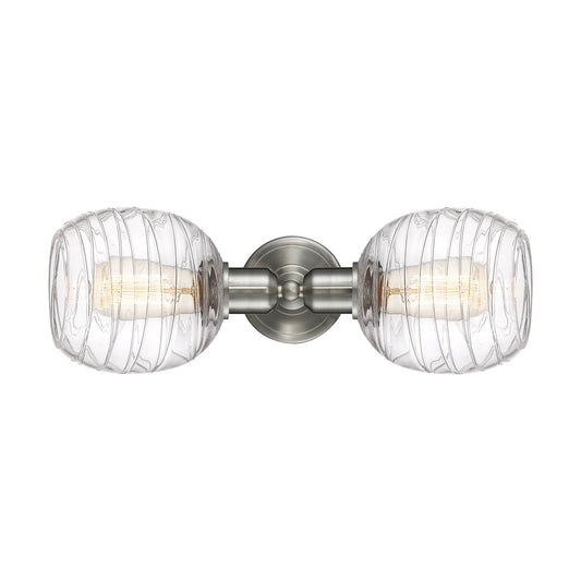 Innovations Belfast 17.25in 2-Light Linear Bath Vanity Light | Industrial Brushed Satin Nickel and Deco Swirl Glass | Bathroom | Model 900-2W-SN-G1013