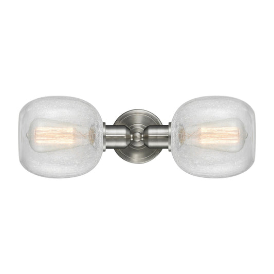 Innovations Belfast 17in 2-Light Linear Bath Vanity | Industrial Brushed Satin Nickel and Clear Crackle Glass | Bathroom Vanity & | Model 900-2W-SN-G105